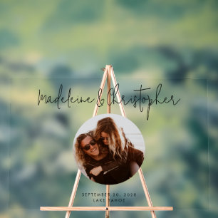 Panneau En Acrylique Mariage Livre d'invité Alternative Script Photo