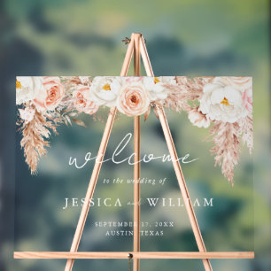 Panneau En Acrylique Mariage minimaliste boho floral d'automne Bienvenu