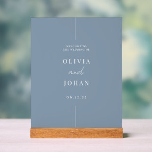 Panneau En Acrylique Mariage Minimaliste Moderne Bienvenue Bleu Poussié