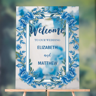 Panneau En Acrylique Mariage moderne bleu & blanc de superposition fleu
