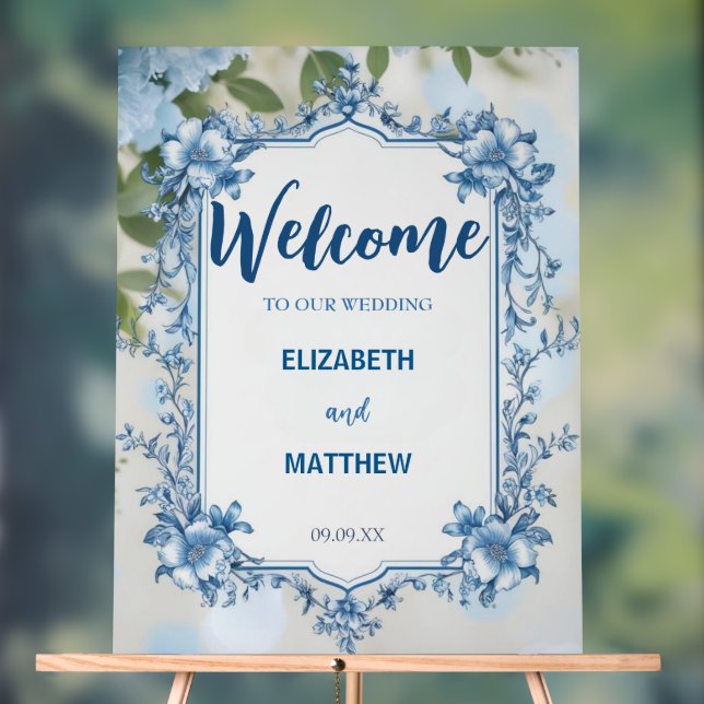 Panneau En Acrylique Mariage moderne bleu & blanc de superposition fleu (Neutre)