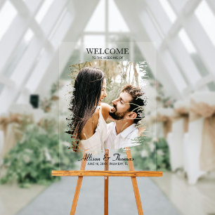 Panneau En Acrylique Mariage moderne Couple Photo Welcome Clear