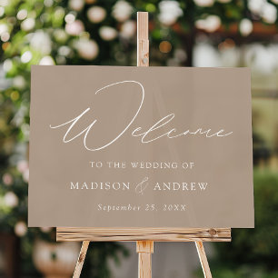 Panneau En Acrylique Mariage moderne élégant Script Taupe Accueil