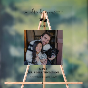 Panneau En Acrylique Mariage Moderne Photo Couple Chien Boissons Offert