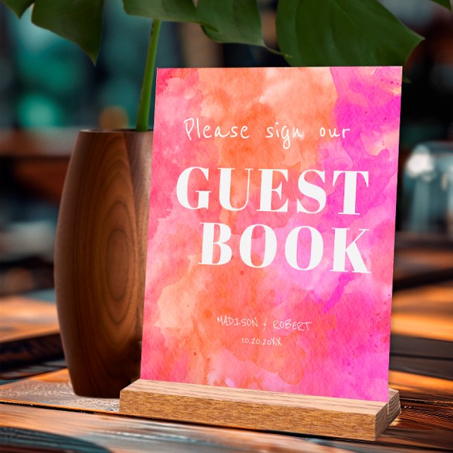 Panneau En Acrylique Mariage moderne rose et orange signe Notre livre d (Créateur téléchargé)