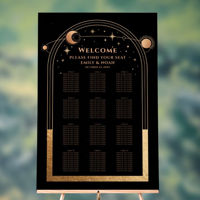 Panneau En Acrylique Mariage mystique Black Gold Sun Moon Stars (Neutre)