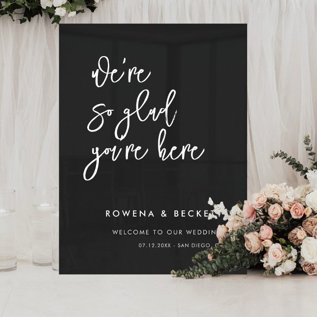 Panneau En Acrylique Mariage noir contemporain Tellement content que tu (Créateur téléchargé)