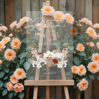 Panneau En Acrylique Mariage occidental Boho Floral Photo Crest Horsesh