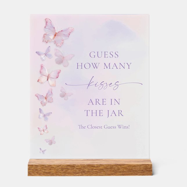Panneau En Acrylique Mariage papillon devinez combien de baisers (Créateur téléchargé)