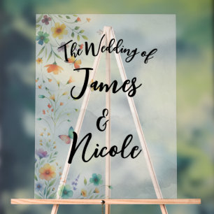 Panneau En Acrylique Mariage Papillon Floral Aquarelle Coloré