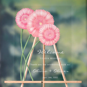 Panneau En Acrylique Mariage Peach Chrysanthemum Bienvenue