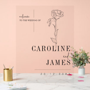 Panneau En Acrylique Mariage personnalisé élégant avec Fleur d'art de l