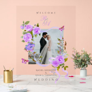 Panneau En Acrylique Mariage photo de ruban Rose violet