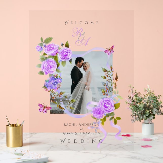 Panneau En Acrylique Mariage photo de ruban Rose violet (Mariage)