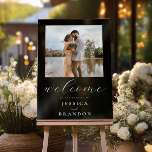 Panneau En Acrylique Mariage photo en noir et blanc simple Bienvenue