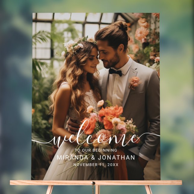 Panneau En Acrylique mariage photo personnalisé 'Bienvenue' (Neutre)