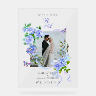 Panneau En Acrylique Mariage photo Rose bleu ruban