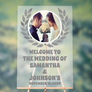 Panneau En Acrylique Mariage photo Silver moderne Bienvenue Frosted