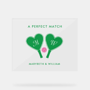 Panneau En Acrylique Mariage Préparatoire Vert et Rose Pickleball