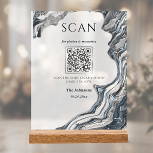 Panneau En Acrylique Mariage QR Liquide Obsidienne Romantique Sombre