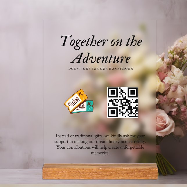 Panneau En Acrylique Mariage Registre Honeymoon Fund Qr Code Cadeau (Wedding Registry Honeymoon Fund Qr Code Gift Acrylic Sign)