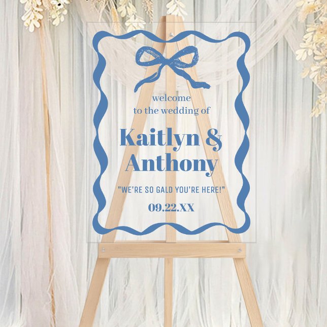 Panneau En Acrylique Mariage rétro Coquette Bow Bienvenue (Créateur téléchargé)
