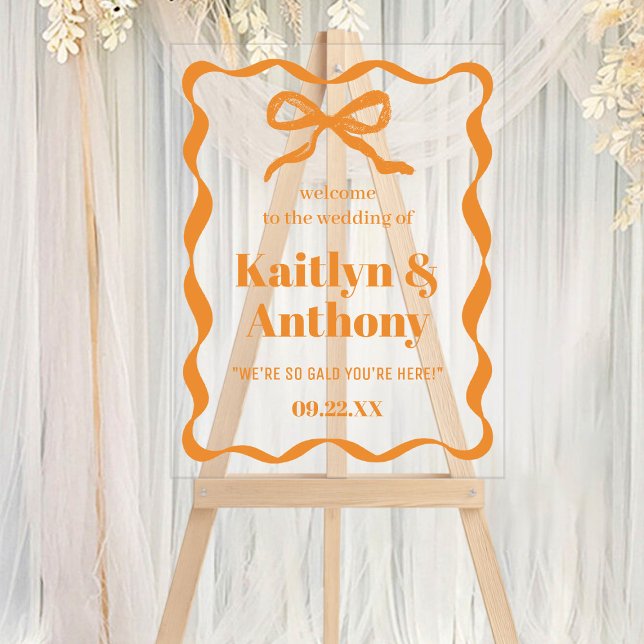 Panneau En Acrylique Mariage rétro Coquette Bow Bienvenue (Créateur téléchargé)