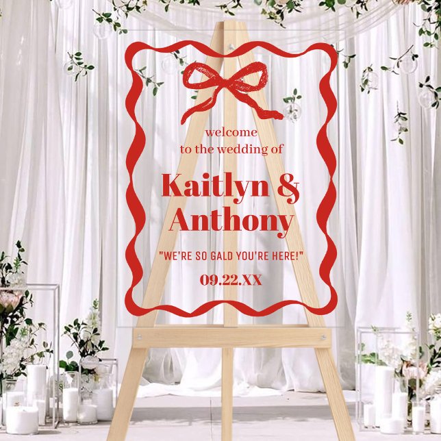 Panneau En Acrylique Mariage rétro Coquette Bow Bienvenue (Créateur téléchargé)