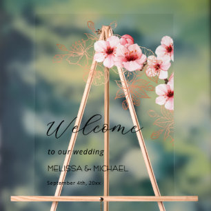 Panneau En Acrylique Mariage Rose Blanc Cerisier Fleurissant