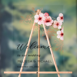 Panneau En Acrylique Mariage Rose Blanc Cerisier Fleurissant