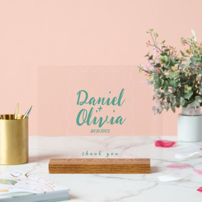 Panneau En Acrylique Mariage rose et vert ondulé (Mariage)