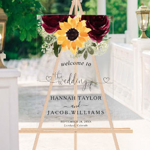 Panneau En Acrylique Mariage Rose Sunflower Bienvenue