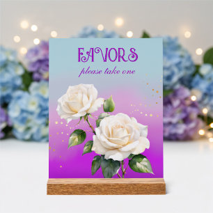 Panneau En Acrylique Mariage Roses Ombrées Aquarelle Bleu Rose Violet