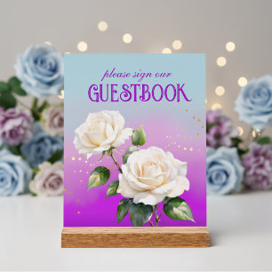 Panneau En Acrylique Mariage Roses Ombrées Aquarelle Bleu Rose Violet