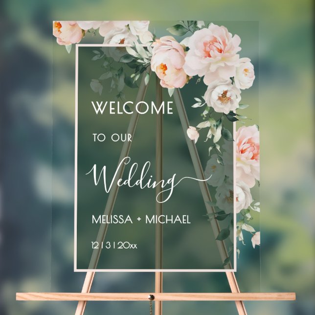 Panneau En Acrylique Mariage Roses Roses Transparent (Neutre)