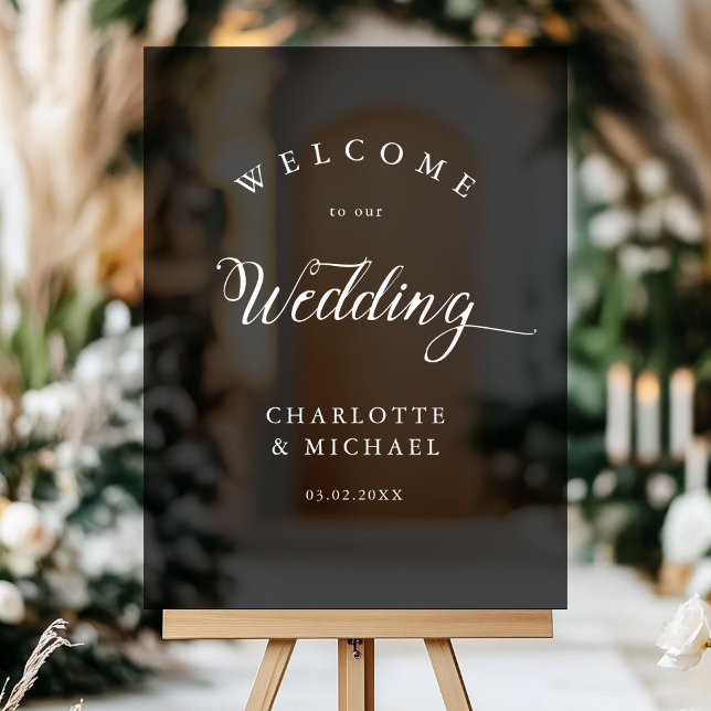 Panneau En Acrylique Mariage simple, élégant (Simpel, Elegant, Wedding,  Acrylic Sign, Black, Transparent, with your names and date.)