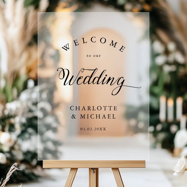 Panneau En Acrylique Mariage simple, élégant (Simpel, Elegant, Wedding,  Acrylic Sign, White, Transparent, with your names and date.)
