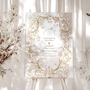 Panneau En Acrylique Mariage Vintage romantique à cadre Floral Or