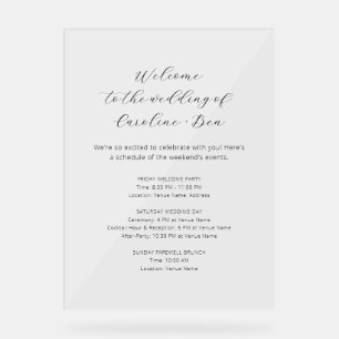 Panneau En Acrylique Mariage Week-end Ordre des événements minimaliste 