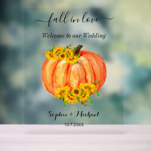 Panneau En Acrylique Mariage Welcome Fall Orange Citrouille