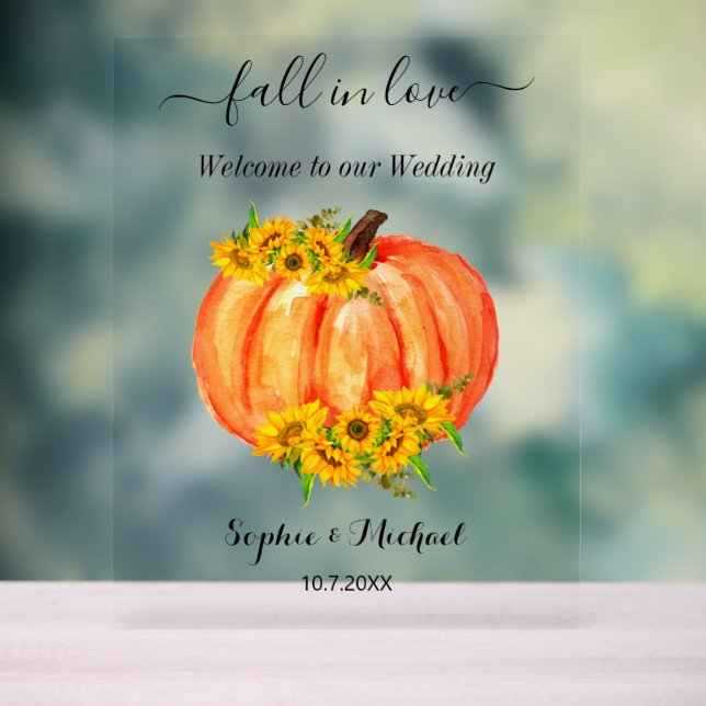 Panneau En Acrylique Mariage Welcome Fall Orange Citrouille (Neutre)