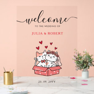 Panneau En Acrylique Mariée De Chat Cute Et Mariage De Groom