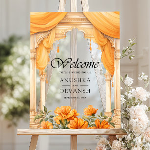 Panneau En Acrylique Marigold Floral Mariage Indien Hindou Bienvenue