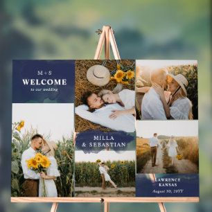 Panneau En Acrylique Marine Blue Clean Moderne & 5 Photos Bienvenue