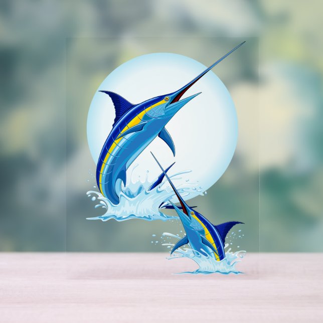 Panneau En Acrylique Marlin Bleu Jaillissant de l'Océan (Neutre)