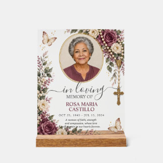 Panneau En Acrylique Mauve Ivoire Floral Photo Mémorial Catholique