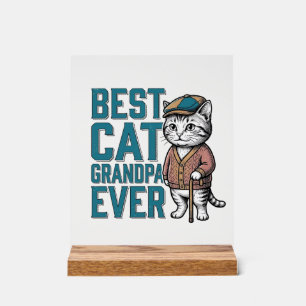 Panneau En Acrylique Meilleur Grand-Père de Chat Vintage T-shirt De