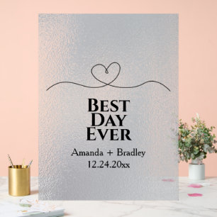 Panneau En Acrylique Meilleur Jour Jamais Effet de Verre Coeur Mariage