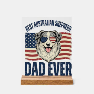 Panneau En Acrylique Meilleur papa Australian Shepherd patriotique