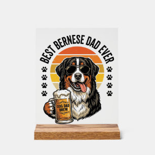 Panneau En Acrylique Meilleur Papa Bernois Vintage T-Shirt Bière Chien